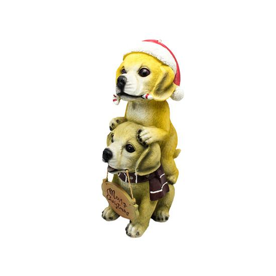 Imagem CASAL DE CACHORROS NATALINOS DECORATIVOS COM GORRO COM LUZ DE LED 30X15X12CM MAGIZI