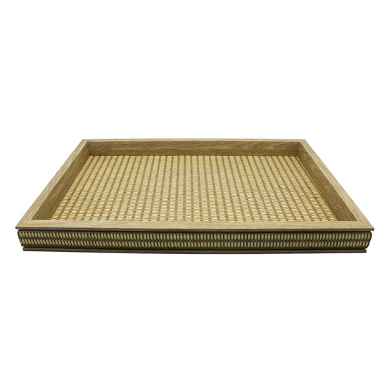 Imagem BANDEJA RETANGULAR DECORATIVA EM MDF COM DETALHES EM PALHA 4X45X30CM - ENTRECASA