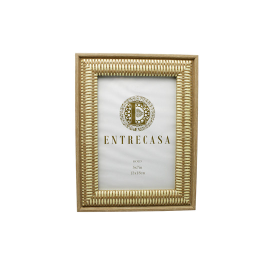Imagem PORTA-RETRATO EM MDF COM BORDA TEXTURIZADA EM PALHA 22X17X2CM - ENTRECASA