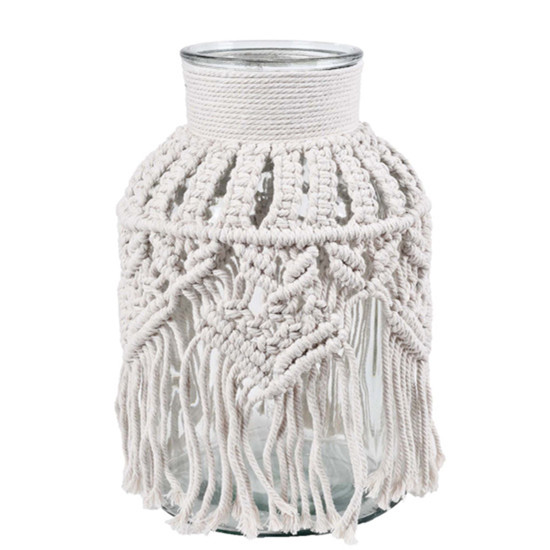 Imagem VASO DE VIDRO DECORATIVO REVESTIDO EM FIBRA BRANCA 30X19CM - GRILLO