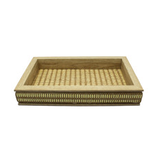 Imagem de BANDEJA RETANGULAR DECORATIVA EM MDF COM DETALHES EM PALHA BEGE 5X25X15CM ENTRECASA - Inverno Verao Comercio De Modas E Decoracao Eireli