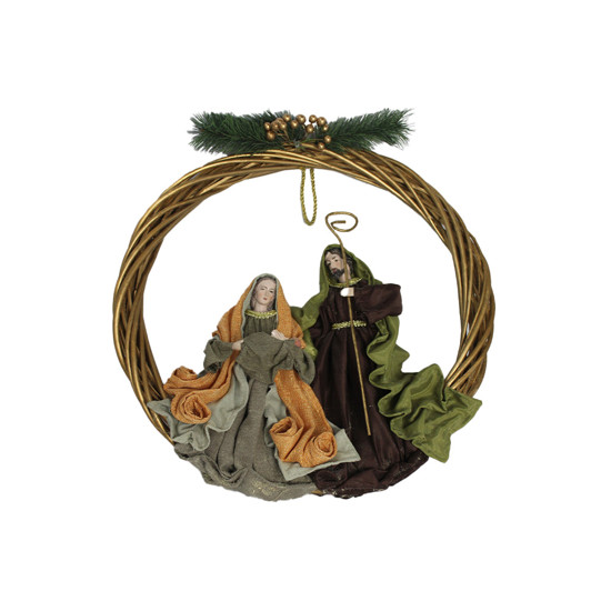 Imagem GUIRLANDA DOURADA EM VIME COM SAGRADA FAMÍLIA EM TECIDO 43X43X7CM - MAGIZI