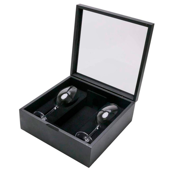 Imagem CAIXA PARA UMA GARRAFA DE VINNHO EM MADEIRA COM DUAS TAÇAS - WOLFF