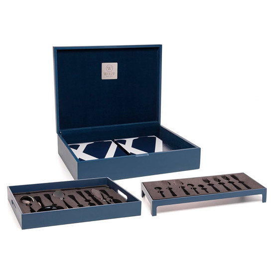 Imagem FAQUEIRO DE AÇO INOX CROISÉ 130 PEÇAS COM ESTOJO EM MADEIRA - WOLFF