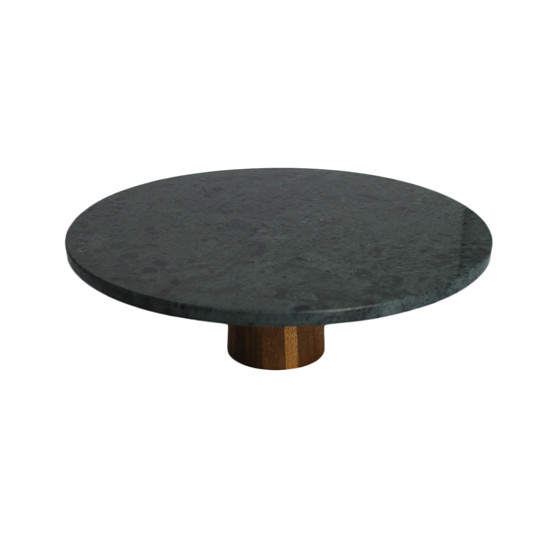 Imagem CENTRO DE MESA REDONDO DECORATIVO EM MÁRMORE VERDE E PÉ DE MADEIRA 10X30CM - LUCATTI