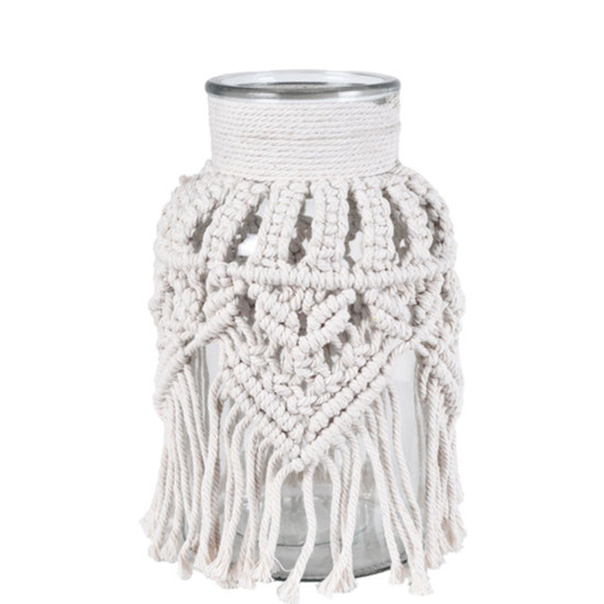 Imagem VASO DE VIDRO DECORATIVO REVESTIDO COM MACRAMÉ BRANCO 25X15CM - GRILLO