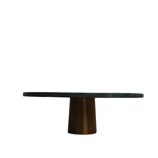 Imagem CENTRO DE MESA REDONDO DECORATIVO EM MÁRMORE VERDE E PÉ DE MADEIRA 10X30CM - LUCATTI