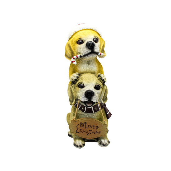 Imagem CASAL DE CACHORROS NATALINOS DECORATIVOS COM GORRO COM LUZ DE LED 30X15X12CM MAGIZI
