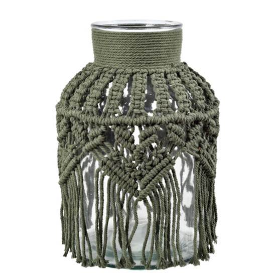 Imagem VASO DE VIDRO DECORATIVO REVESTIDO EM FIBRA RÚSTICA VERDE 30X19CM - GRILLO