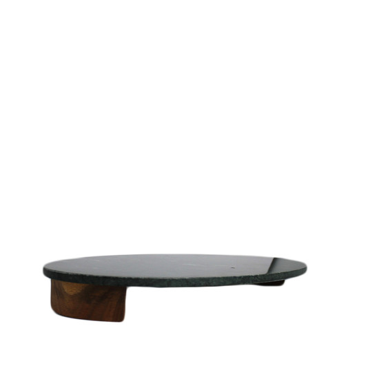 Imagem CENTRO DE MESA OVAL DECORATIVO EM MÁRMORE VERDE E PÉ EM MADEIRA 5X47X30CM - LUCATTI