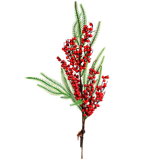 Imagem HASTE DECORATIVA DE MINI FRUTAS VERMELHAS E FOLHAGEM VERDE 68X25CM - CROMUS