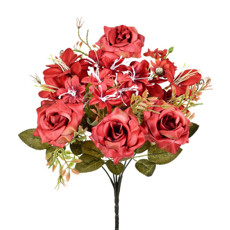 Imagem de BUQUÊ DECORATIVO DE ROSAS E LÍRIOS VERMELHOS EM PLÁSTICO MOLDÁVEL 33X22CM - GRILLO - Grillo Ltda