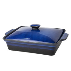 Imagem de CAÇAROLA COM TAMPA EM CERÂMICA AZUL 14X34X23 CM - Cross Comercial Ltda