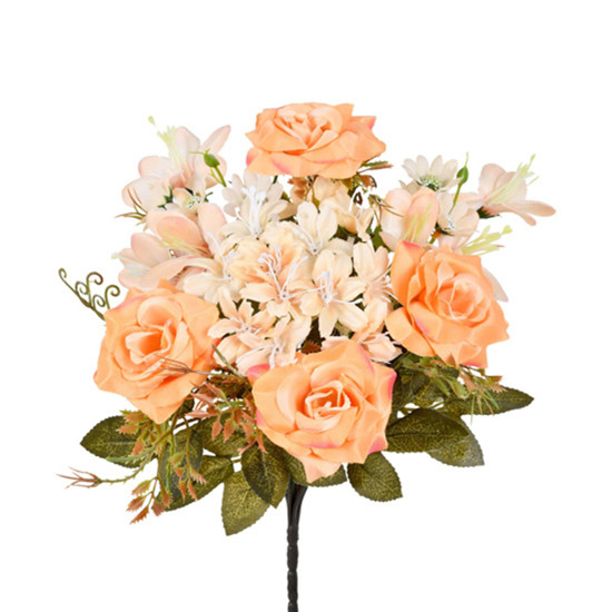 Imagem BUQUÊ DECORATIVO DE ROSAS E LÍRIOS LARANJA EM PLÁSTICO MOLDÁVEL 33X22CM - GRILLO