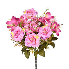 Imagem de BUQUÊ DECORATIVO DE ROSAS E LÍRIOS ROSA EM PLÁSTICO MOLDÁVEL 33X22CM - GRILLO - Grillo Ltda