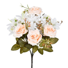 Imagem de BUQUÊ DECORATIVO DE ROSAS E LÍRIOS CREME EM PLÁSTICO MOLDÁVEL 33X22CM - GRILLO - Grillo Ltda