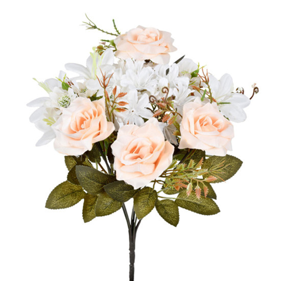 Imagem BUQUÊ DECORATIVO DE ROSAS E LÍRIOS CREME EM PLÁSTICO MOLDÁVEL 33X22CM - GRILLO