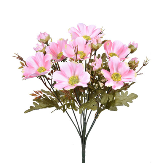 Imagem BUQUÊ DECORATIVO DE FLORES COSMOS ROSA CLARO EM PLÁSTICO MOLDÁVEL 34X10CM - GRILLO