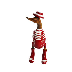 Imagem de PATO COM CHAPÉU E SAPATO VERMELHO E BRANCO DECORATIVO EM MADEIRA - PORTAL ÁSIA - Portal Asia Trading Imp  E Exp Ltda