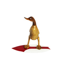 Imagem de PATO COM PRANCHA DE SURF VERMELHA E BRANCA DECORATIVO EM MADEIRA - PORTAL ÁSIA - Portal Asia Trading Imp  E Exp Ltda