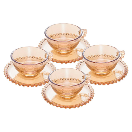 Imagem CONJUNTO DE XÍCARAS E PIRES DE CRISTAL PEARL 180ML 4 PEÇAS ÂMBAR - WOLFF