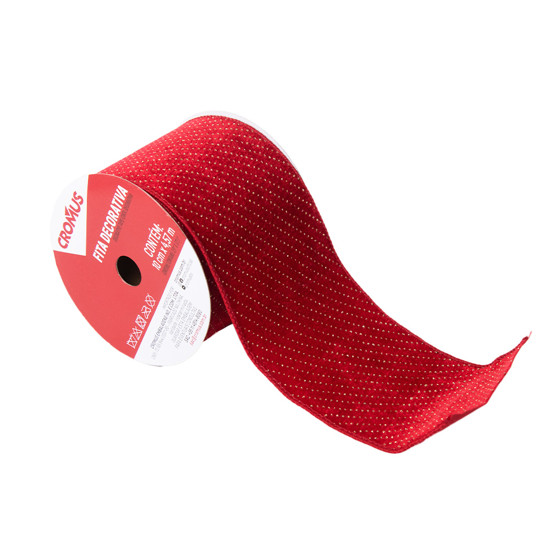 Imagem FITA NATALINA DECORATIVA VERMELHA 10CMX4,5M - CROMUS