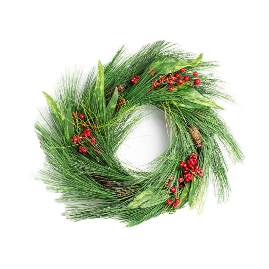 Imagem GUIRLANDA DE NATAL COM PINHA E FRUTAS COR VERDE, MARROM E VERMELHO 60CM - DINATALE IMPORT