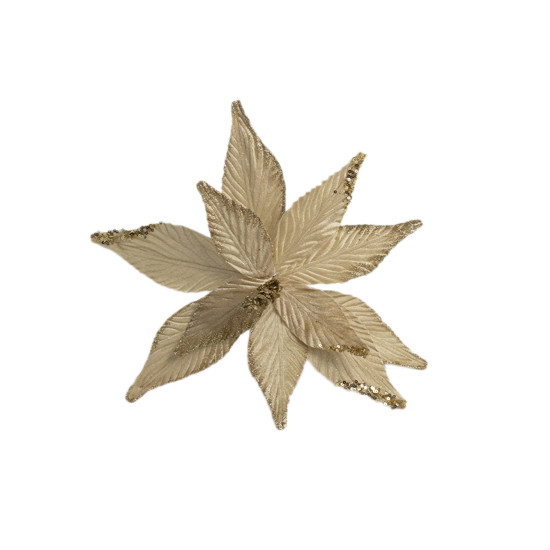 Imagem POINSÉTIA DECORATIVA DE NATAL COR DOURADO COM GLITTER CABO CURTO 20CM - CROMUS 