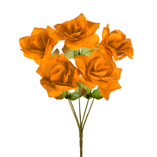 Imagem BUQUÊ DECORATIVO DE 5 ROSAS COR MOSTARDA EM PLÁSTICO MOLDÁVEL 30X14CM - GRILLO