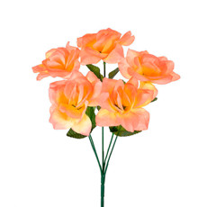 Imagem de BUQUÊ DECORATIVO DE 5 ROSAS COR SALMÃO EM PLÁSTICO MOLDÁVEL 30X14CM - GRILLO - Grillo Ltda