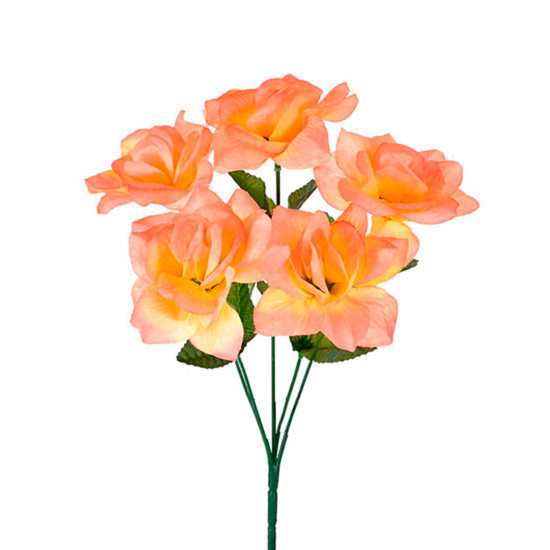 Imagem BUQUÊ DECORATIVO DE 5 ROSAS COR SALMÃO EM PLÁSTICO MOLDÁVEL 30X14CM - GRILLO