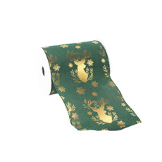 Imagem de FITA DE NATAL COR VERDE COM DOURADO RENA, FLOCO DE NEVE E FLORES 12CM X 9,14 METROS  DINATALE IMPORT - Dinatale Import Ltda