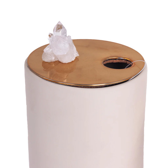 Imagem VASO DECORATIVO LUSTER GRANDE EM RESINA BEGE E METAL DOURADO 29X12CM - MODALI