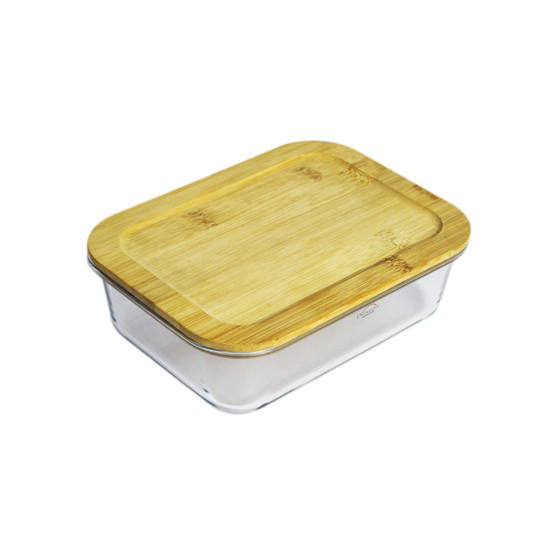 Imagem PORTA MANTIMENTO RETANGULAR EM VIDRO BOROSSILICATO COM TAMPA EM BAMBU - DYNASTY