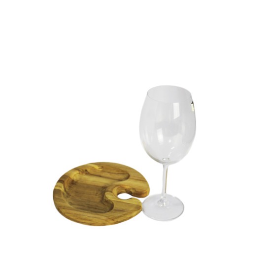 Imagem BANDEJA EM MADEIRA TECA PARA APOIO COM TAÇA DE CRISTAL 580ML - WOODART