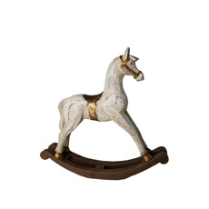 Imagem de CAVALO DE BALANÇO DECORATIVO EM RESINA TEXTURA MADEIRA TALHADA COLORIDO 43X43X9 CM - Cross Comercial Ltda
