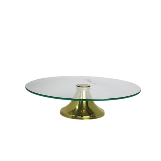 Imagem PRATO EM VIDRO PARA BOLO COM PÉ DOURADO 10X40X40CM - WOLFF