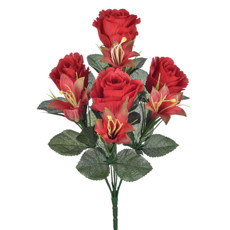 Imagem de BUQUÊ MISTO DECORATIVO DE ROSA E LÍRIO VERMELHO EM PLÁSTICO MOLDÁVEL 35X18CM - GRILLO - Grillo Ltda