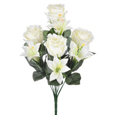 Imagem de BUQUÊ MISTO DECORATIVO DE ROSA E LÍRIO CREME EM PLÁSTICO MOLDÁVEL 35X18CM - GRILLO - Grillo Ltda
