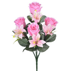 Imagem de BUQUÊ MISTO DECORATIVO DE ROSA E LÍRIO BLUSH EM PLÁSTICO MOLDÁVEL 35X18CM - GRILLO - Grillo Ltda