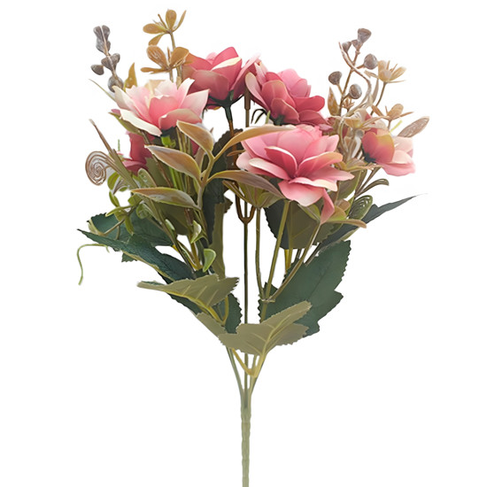 Imagem BUQUÊ DECORATIVO MISTO DE ROSA E LÍRIO ROSA EM PLÁSTICO MOLDÁVEL 30X12CM - GRILLO