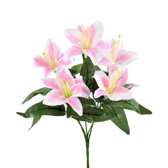 Imagem BUQUÊ DECORATIVO DE LÍRIO ROSA COM FLORES EM CETIM E ESTRUTURA EM PLÁSTICO - GRILLO