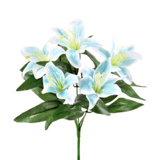 Imagem de BUQUÊ DECORATIVO DE LÍRIO AZUL COM FLORES EM CETIM E ESTRUTURA EM PLÁSTICO - GRILLO - Grillo Ltda