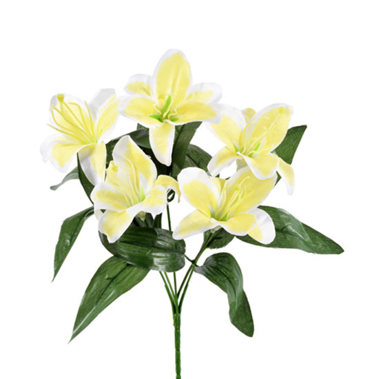 Imagem BUQUÊ DECORATIVO DE LÍRIO AMARELO COM FLORES EM CETIM E ESTRUTURA EM PLÁSTICO - GRILLO