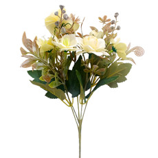 Imagem de BUQUÊ DECORATIVO MISTO DE ROSA E LÍRIO CREME EM PLÁSTICO MOLDÁVEL 30X12CM - GRILLO - Grillo Ltda