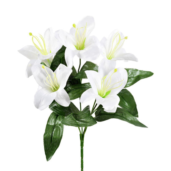 Imagem BUQUÊ DECORATIVO DE LÍRIO CREME COM FLORES EM CETIM E ESTRUTURA EM PLÁSTICO - GRILLO