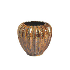 Imagem de VASO REDONDO ESTRIADO DECORATIVO EM CERÂMICA CARAMELO 17X18CM - ENTRECASA - Inverno Verao Comercio De Modas E Decoracao Eireli