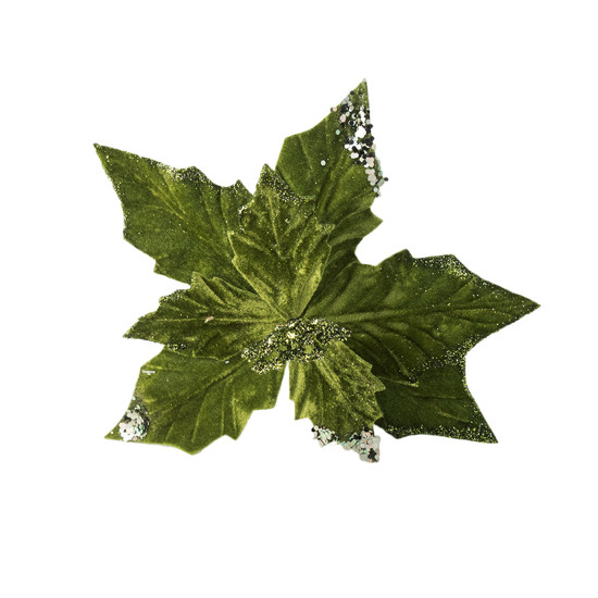 Imagem POINSÉTIA COM PAETÊ DECORATIVO COR VERDE COM GLITTER VELUDO 27X30CM - CROMUS 