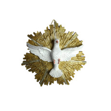 Imagem de ESPÍRITO SANTO DECORATIVO EM RESINA BRANCA E DOURADA 25X25X2CM ARTESANATOS IRACEMA - Artesanatos Iracema Ltda Me