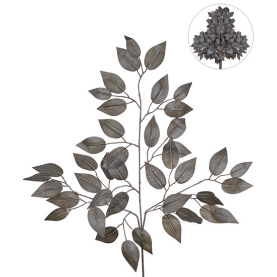Imagem HASTE DECORATIVA DE FOLHAS DE FICUS VERDE ESCURO EM PLÁSTICO MOLDÁVEL 35X44CM - GRILLO
